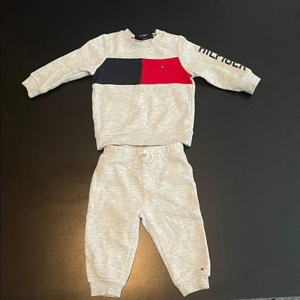 Tommy Hilfiger Kids Gray and Red Sweatshirt and Jogger Set